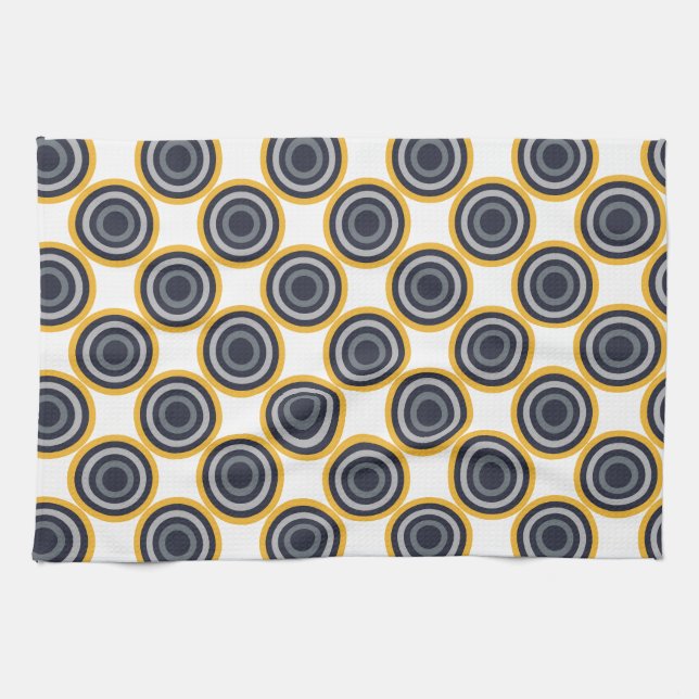 Seamless Abstract Navy Blue, Gray,Yellow Circles Kitchen Towel (Horizontal)