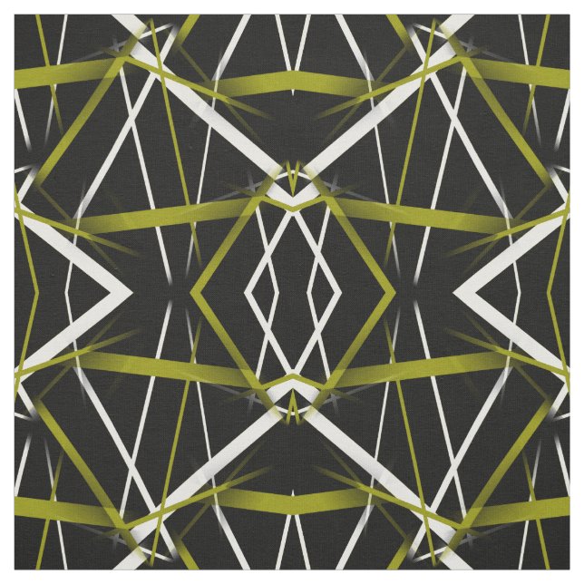 Seamless Abstract Olive  and White Lines On Black Fabric (Swatch)