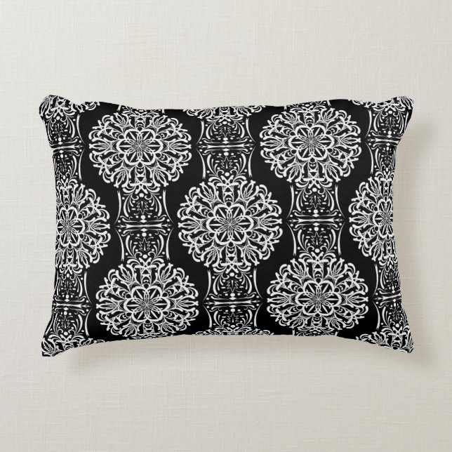 Seamless abstract ornamental decor modern black wh accent pillow (Front)