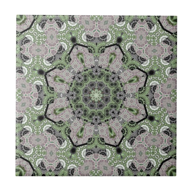 Seamless abstract ornamental gray green black deco ceramic tile (Front)