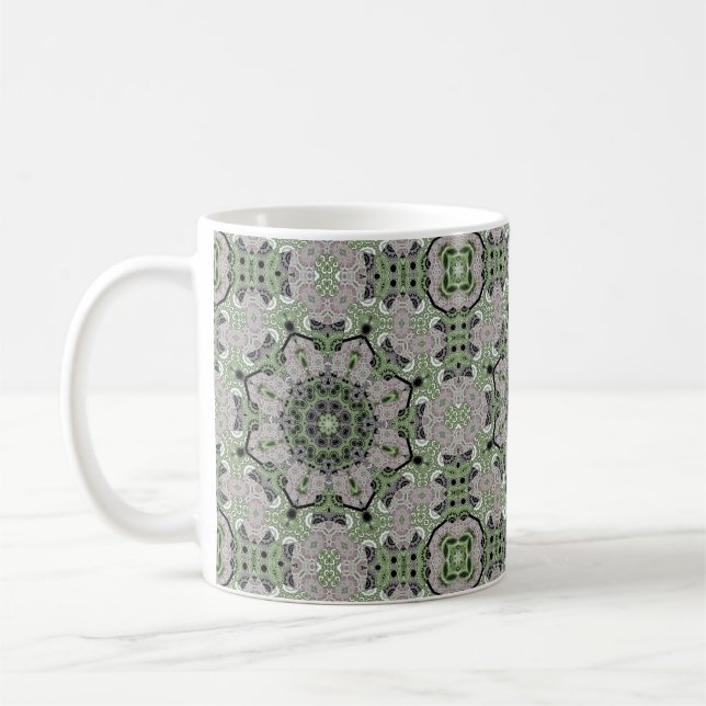 Seamless abstract ornamental gray green black deco coffee mug (Left)