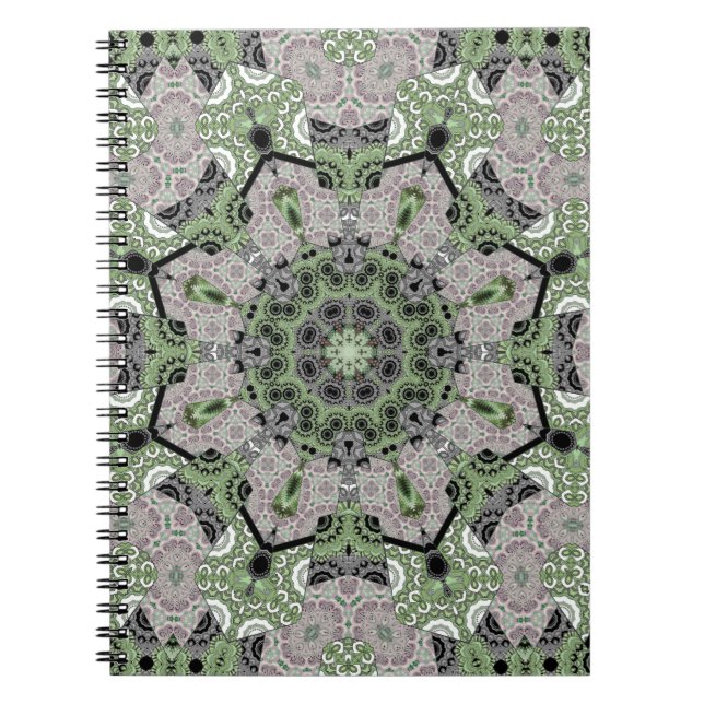 Seamless abstract ornamental gray green black deco notebook (Front)