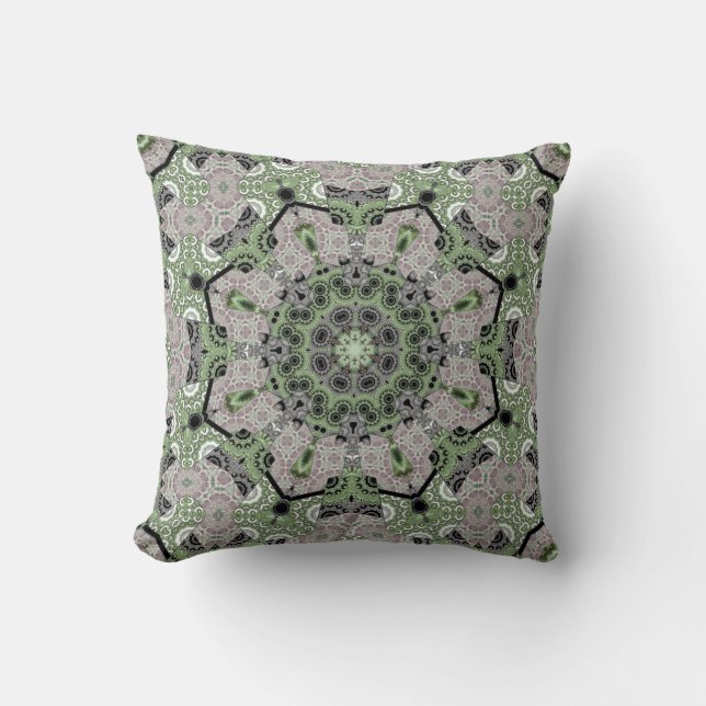 Seamless abstract ornamental gray green black deco throw pillow (Front)