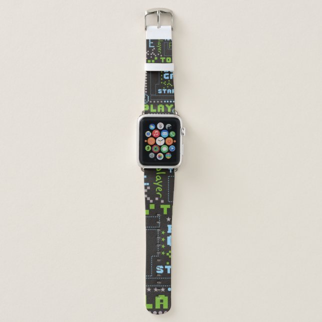 seamless abstract pattern in pixel game style. Wit Apple Watch Band (Front)