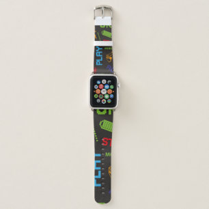 seamless abstract pattern in pixel game style. Wit Apple Watch Band
