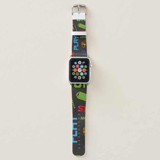 seamless abstract pattern in pixel game style. Wit Apple Watch Band (Front)