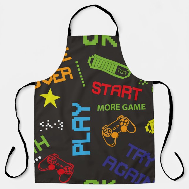 seamless abstract pattern in pixel game style. Wit Apron (Front)