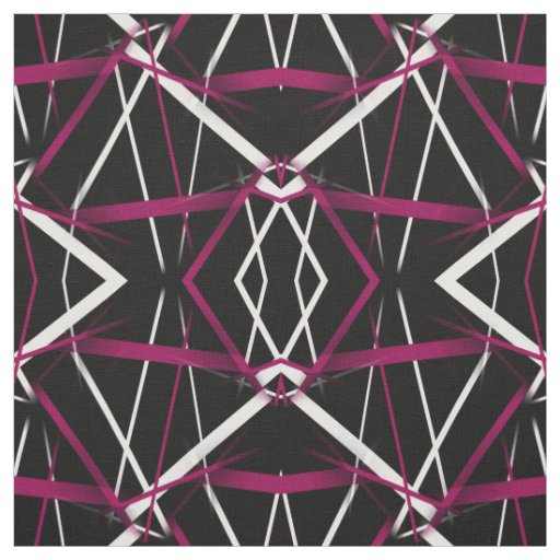 Seamless Abstract Pink and White Lines On Black Ba Fabric