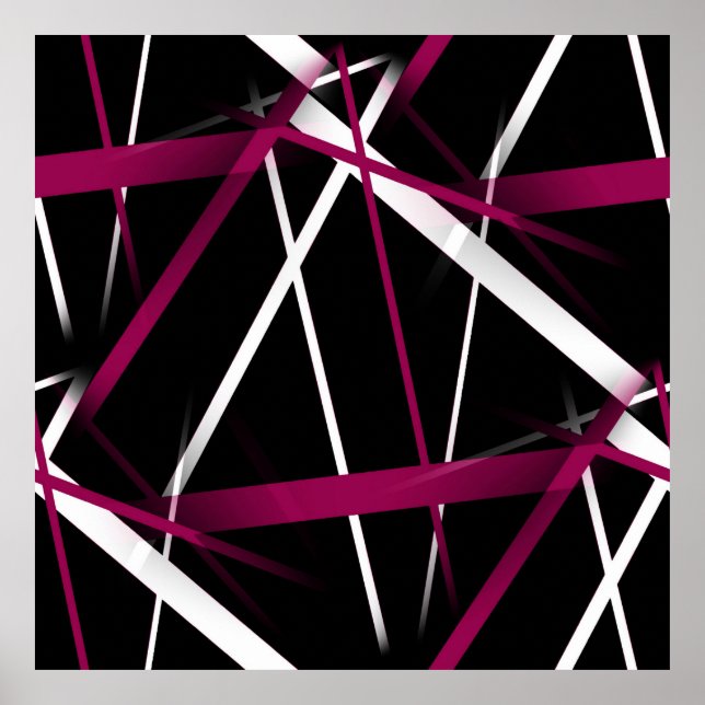 Seamless Abstract Pink and White Lines On Black Ba Poster (Front)