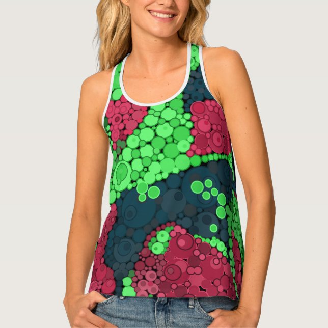 Seamless abstract pointillism dots circles green r tank top (Front)