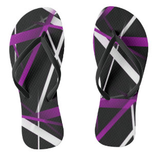 Seamless Abstract Purple and White Lines On Black Flip Flops