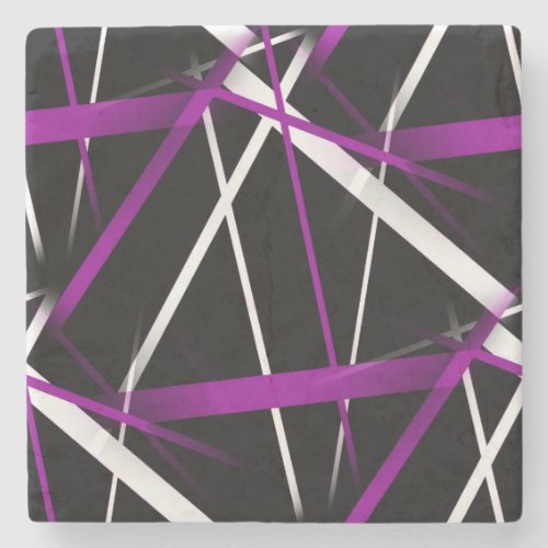 Seamless Abstract Purple and White Lines On Black Stone Coaster