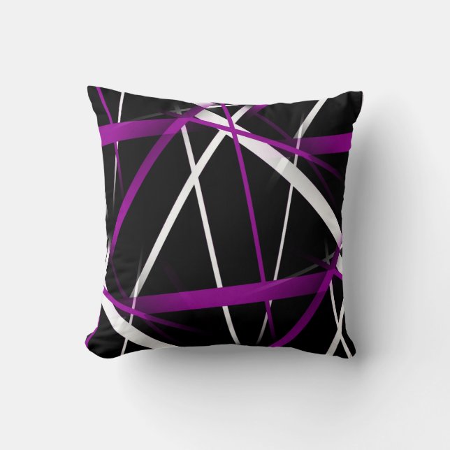 Seamless Abstract Purple and White Lines On Black Throw Pillow (Front)