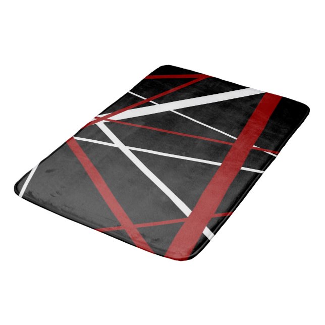 Seamless Abstract Red and White Lines On Black Bac Bath Mat (Angled)