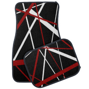 Seamless Abstract Red and White Lines On Black Bac Car Floor Mat