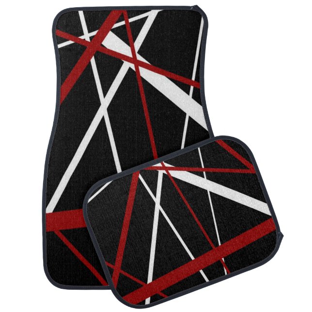 Seamless Abstract Red and White Lines On Black Bac Car Floor Mat (Set)
