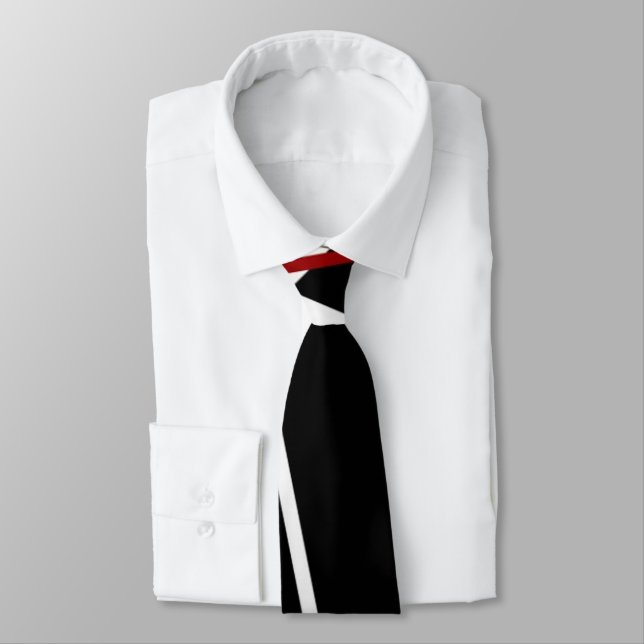 Seamless Abstract Red and White Lines On Black Bac Neck Tie (Tied)