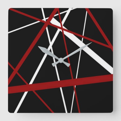 Seamless Abstract Red and White Lines On Black Bac Square Wall Clock