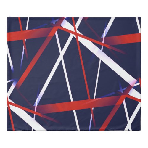 Seamless Abstract Red and White Stripes on A Blue Duvet Cover
