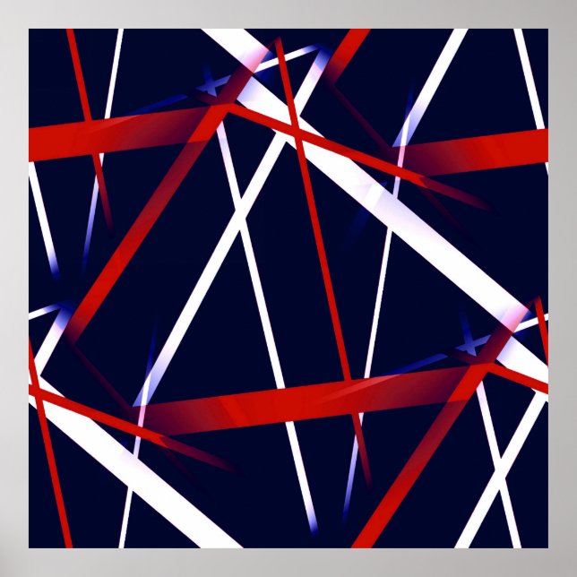 Seamless Abstract Red and White Stripes on A Blue Poster (Front)