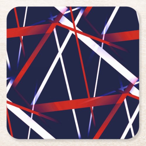 Seamless Abstract Red and White Stripes on A Blue Square Paper Coaster