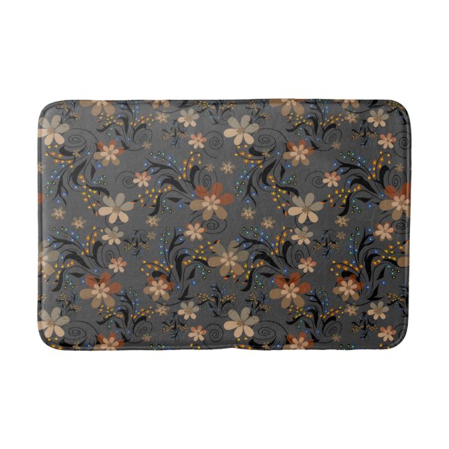 Seamless abstract retro beige flowers gray backgro bath mat (Front)
