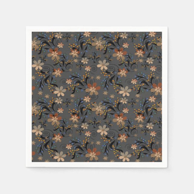 Seamless abstract retro beige flowers gray backgro napkins (Front)