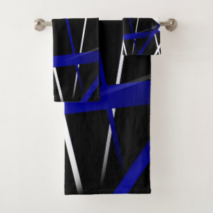 Seamless Abstract Royal Blue and White Lines Bath Towel Set