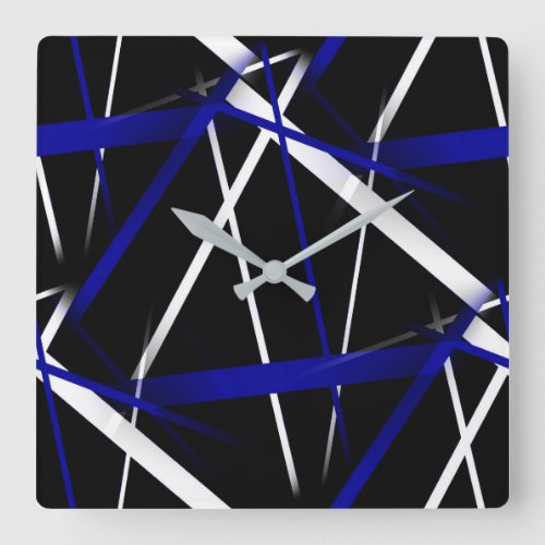 Seamless Abstract  Royal Blue and White Lines Square Wall Clock
