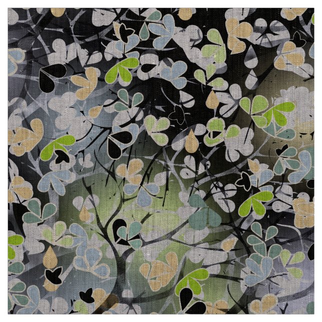 Seamless abstract spring tree branches leaves blac fabric (Swatch)