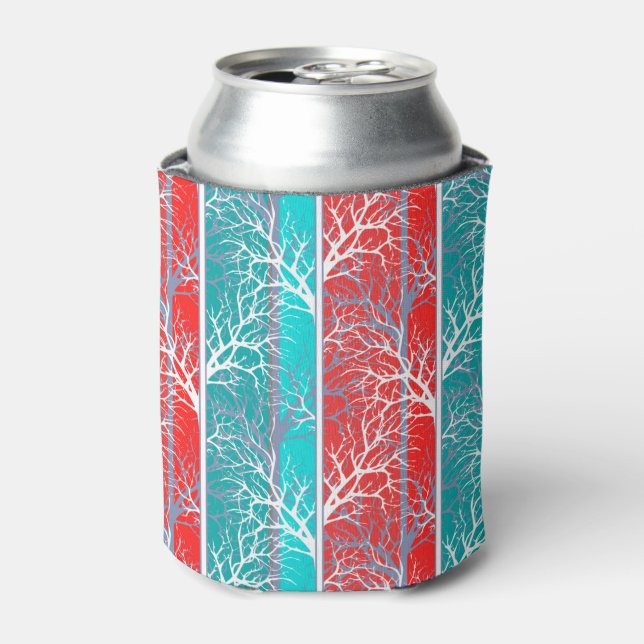Seamless abstract trees branch blue coral red line can cooler (Can Front)