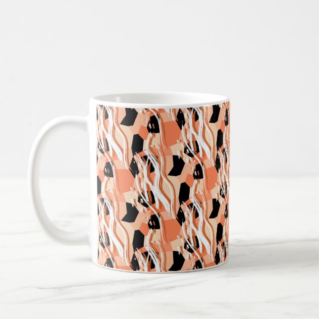 Seamless abstract trendy pattern with peach coffee mug (Left)