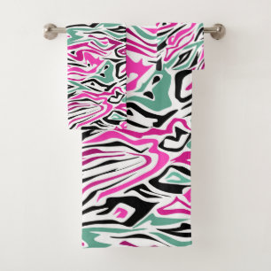 Seamless abstract zebra skin leather modern black bath towel set
