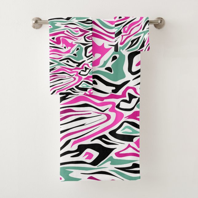 Seamless abstract zebra skin leather modern black bath towel set (Insitu)
