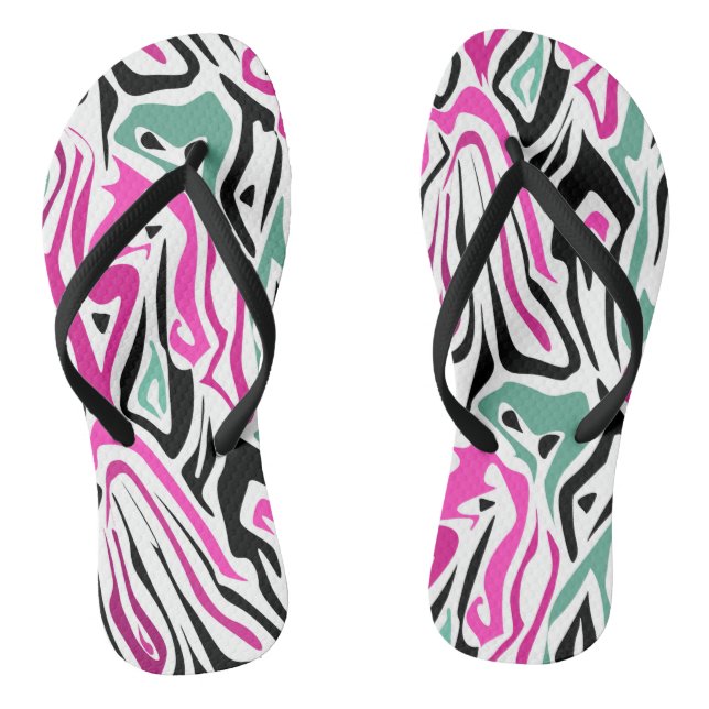 Seamless abstract zebra skin leather modern black flip flops (Footbed)