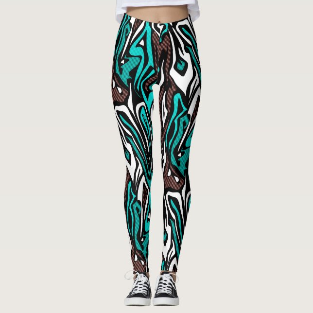 Seamless abstract zebra skin leather modern blue b leggings (Front)