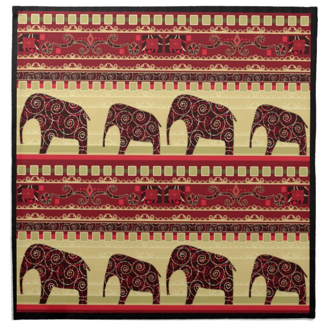 Seamless african ethno design elephants ornamental cloth napkin (Front)