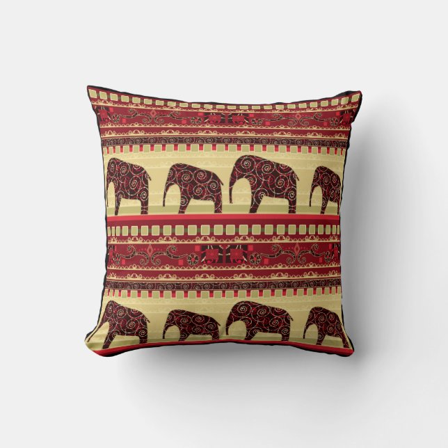 Seamless african ethno design elephants ornamental throw pillow (Front)