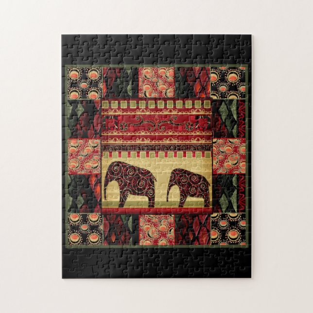 Seamless african patchwork ornamental indian eleph jigsaw puzzle (Vertical)