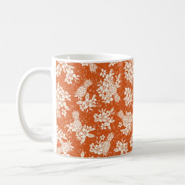 Seamless aloha pattern of hibiscus and pineapple,  coffee mug (Left)