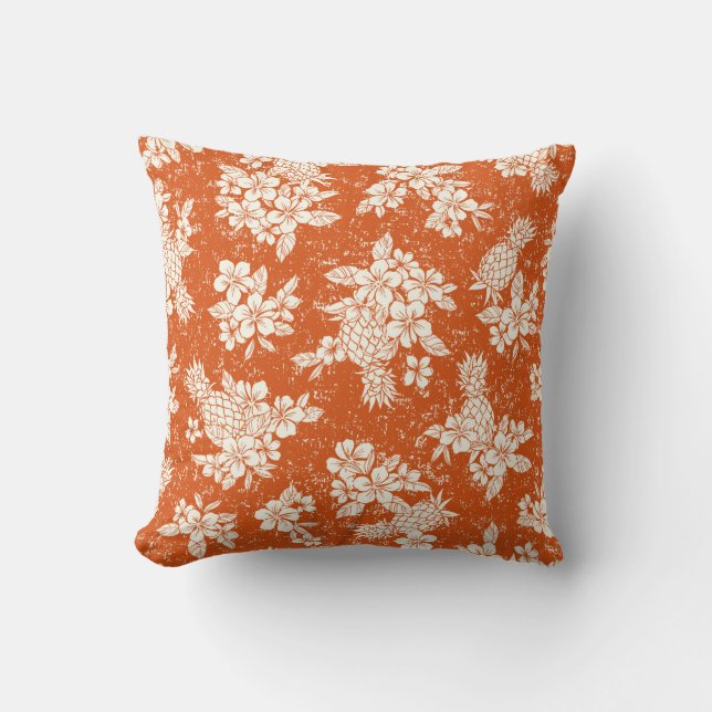 Seamless aloha pattern of hibiscus and pineapple,  throw pillow (Front)