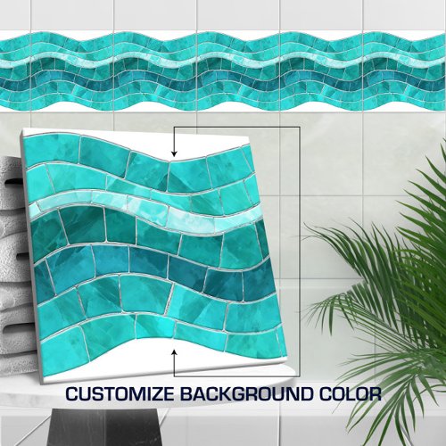 Seamless Aquamarine Mosaic Wave Ceramic Tile