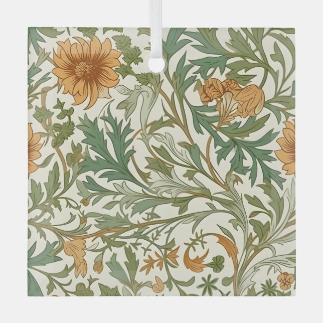 Seamless Arts and Crafts style repeating pattern Glass Ornament (Front)