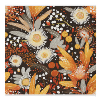 Seamless Australian Indigenous Floral Dot Painting Faux Canvas Print
