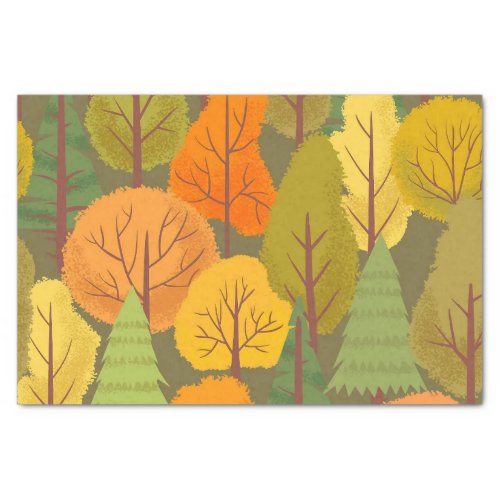 Seamless autumn forest trees pattern colorful  tissue paper