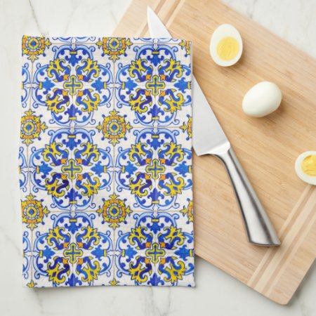 Seamless Azulejo Art Tile Kitchen Towel