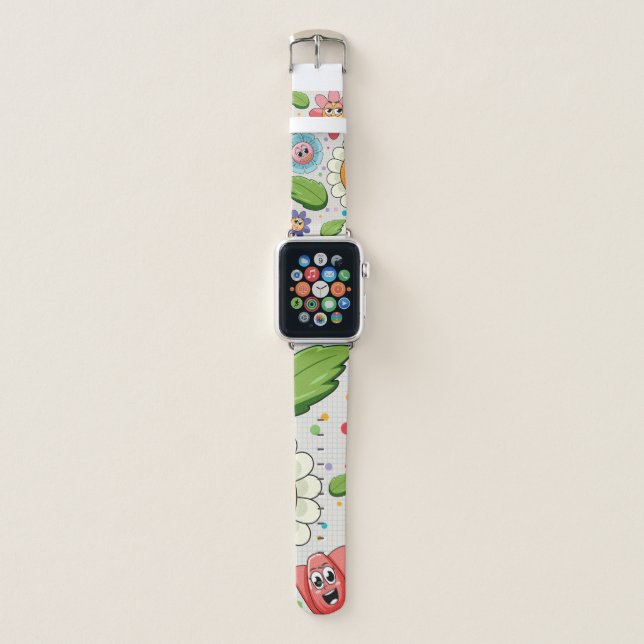 Seamless background design with colorful flowers apple watch band (Front)