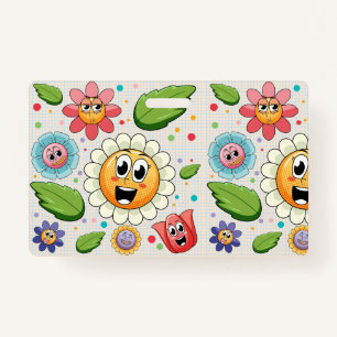 Seamless background design with colorful flowers badge