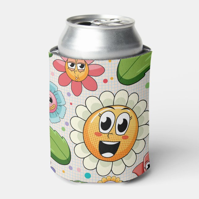 Seamless background design with colorful flowers can cooler (Can Front)