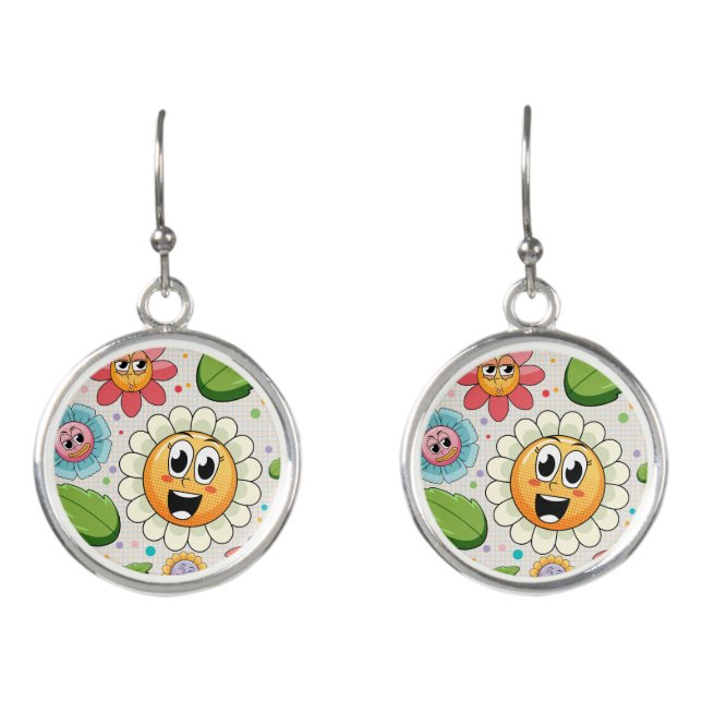 Seamless background design with colorful flowers earrings (Front)